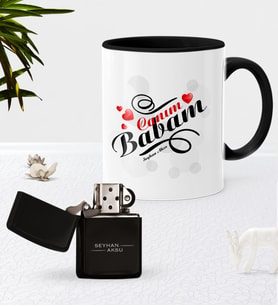 BK Gift Kişiye Özel Canım Babam Siyah Kupa Bardak Benzinli Metal Çakmak Seti-7 (Model 1)