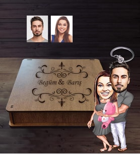 Kişiye Özel Sevgili Karikatürlü Ahşap Anahtarlık Kutulu  Model 16