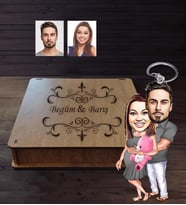 Kişiye Özel Sevgili Karikatürlü Ahşap Anahtarlık Kutulu  Model 16