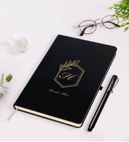 BK Gift Kişiye Özel Baş Harf İsim Tasarımlı Siyah Defter Kalem Seti-6