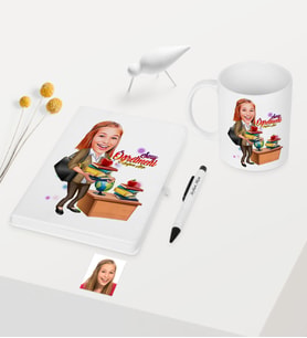 BK Gift Kişiye Özel Bayan Öğretmen Temalı Karikatürlü Beyaz Defter Kalem Kupa Seti - 4