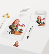 BK Gift Kişiye Özel Bayan Öğretmen Temalı Karikatürlü Beyaz Defter Kalem Kupa Seti - 4