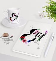BK Gift Kişiye Özel Harfli Beyaz Defter Kalem Türk Kahvesi Fincanı Seti-3 (Model 1)