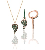 Söğütlü Silver Gümüş rose yeşil taşlı yaprak kolye ve küpe seti