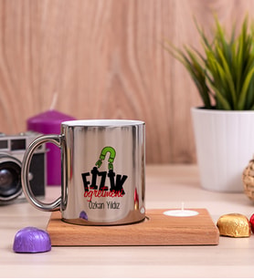 Fizik Öğretmeni Ahşap Altlıklı Mumlu Silver Kupa Bardak