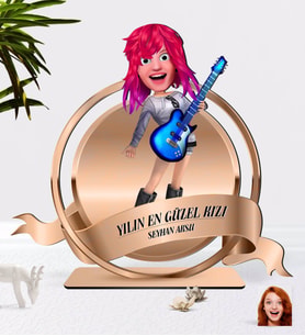 BK Gift Kişiye Özel Kadın Animasyon Karikatürlü 3D Ahşap Biblo Plaket-11 (Beyaz)