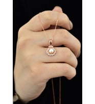925 Ayar Gümüş Rose Altın Kaplama Taşlı Inci Kolye