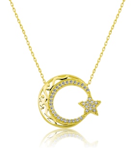 Papatya Silver 925 Ayar Motifli Ay Yıldız Kolye