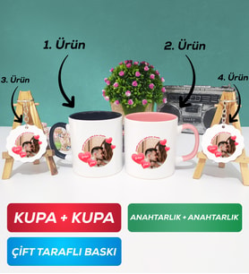 İkili Siyah Pembe Sevgiliye Sevgililer Günü Hediyesi 8 Kupa Bardak Anahtarlık