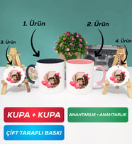 İkili Siyah Pembe Sevgiliye Sevgililer Günü Hediyesi 8 Kupa Bardak Anahtarlık