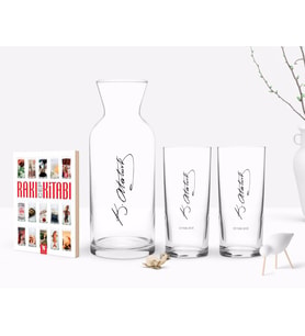 BK Gift Kişiye Özel Renkli Baskılı Atatürk Temalı İkili Rakı Bardağı Karaf ve Cep Kitabı Hediye Seti-31 (Model 1)
