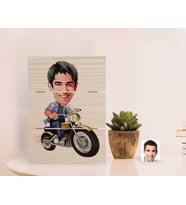 BK Gift Kişiye Özel Erkek Motorcu Karikatürlü Otantik Masaüstü Ahşap Palet Çerçeve-1 (Beyaz)