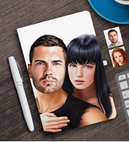BK Gift Kişiye Özel Sevgililer Karikatürlü Beyaz Defter ve Kalem Hediye Seti-37