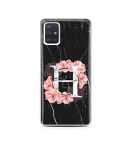 Mermer Çiçekli Harf Tasarım Süper Şeffaf Silikon Telefon Kılıfı Samsung A51 H-Ha