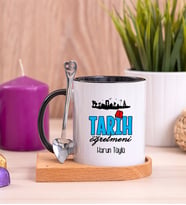 Tarih Öğretmeni Ahşap Altlıklı Siyah Kupa Bardak