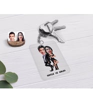 BK Gift Kişiye Özel Sevgililer Karikatürlü Şeffaf Pleksi Anahtarlık-6 (Beyaz)