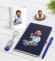 BK Gift Kişiye Özel Erkek Veteriner Hekim Karikatürlü Lacivert Defter Kalem Kupa 32gb USB Bellek Hediye Seti-1 (Model 1)