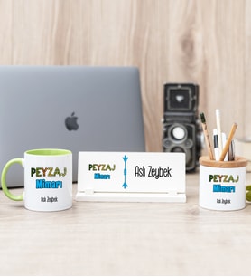 Peyzaj Mimarı Yeşil Kupa Bardak Kalemlik Ve Masa İsimliği Hediye Seti