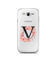 Pembe Çiçekli Harf Tasarım Süper Şeffaf Silikon Telefon Kılıfı Samsung Grand Neo