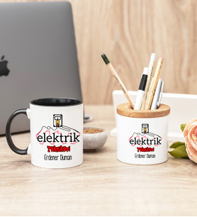 Elektrik Teknikeri Siyah Kupa Bardak Ve Kalemlik Seti