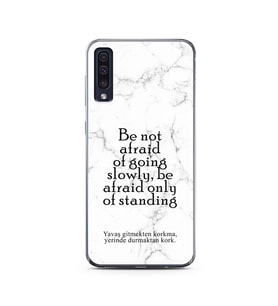 Samsung A50 Beyaz Mermer Söz Tasarımlı Telefon Kılıfı