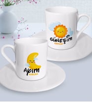 BK Gift Kişiye Özel Güneşim ve Ayım İkili Türk Kahvesi Fincanı Seti-2 (Beyaz)
