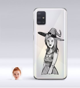 BK Gift Kişiye Özel Bayan Cadı Karikatürlü Samsung Galaxy A51 İnce Şeffaf Silikon Telefon Kapağı-1 (Beyaz)