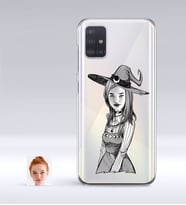 BK Gift Kişiye Özel Bayan Cadı Karikatürlü Samsung Galaxy A51 İnce Şeffaf Silikon Telefon Kapağı-1 (Beyaz)