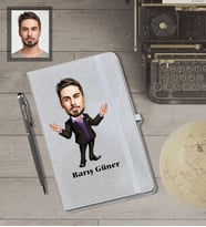 Kişiye Özel Patron Karikatürlü Gri Defter Kalem Hediye Seti  Bay-8
