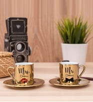 Mr Mrs Tasarımlı İkili Gold Kahve Fincanı Takımı