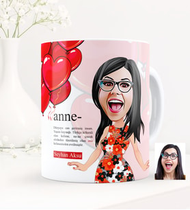 BK Gift Kişiye Özel Anne Karikatürlü Beyaz Kupa Bardak