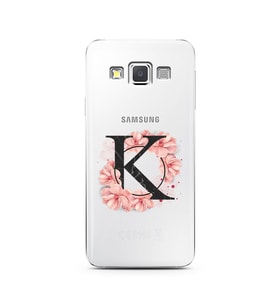 Pembe Çiçekli Harf Tasarım Süper Şeffaf Silikon Telefon Kılıfı Samsung A3 (2015)