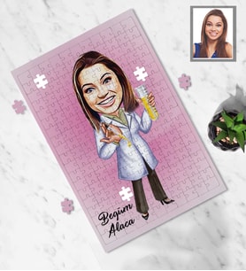 Kişiye Özel Kimyager Karikatürlü A3 130 Parça Puzzle Bayan-1