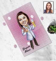 Kişiye Özel Kimyager Karikatürlü A3 130 Parça Puzzle Bayan-1