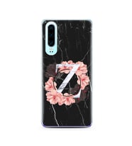 Mermer Çiçekli Harf Tasarım Süper Şeffaf Silikon Telefon Kılıfı Huawei P30  Z-Ha