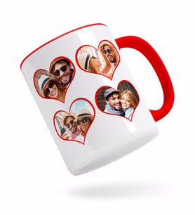 BK Gift Kişiye Özel Kalpli 4 Fotoğraflı Kırmızı Kupa Bardak-1