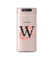 Pembe Çiçekli Harf Tasarım Süper Şeffaf Silikon Telefon Kılıfı Samsung A80 W-Har
