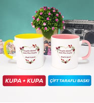 İkili Sevgiliye Sevgililer Günü Hediyesi 13 Kupa Bardak Sarı Pembe