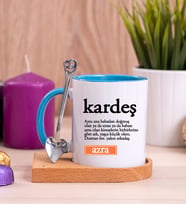 Kardeş Kelime Anlamı Ahşap Altlıklı Mavi Kupa Bardak