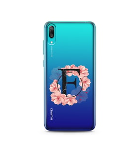 Pembe Çiçekli Harf Tasarım Süper Şeffaf Silikon Telefon Kılıfı Huawei Y7 Prime 2