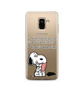 Snoopy Tasarımlı Süper Şeffaf Silikon Telefon Kılıfı Samsung A8 Plus