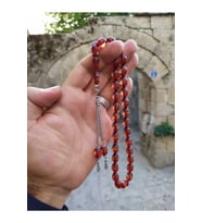 Sürmeli Model Beyzi Kesim Kırmızı Tonda Toz Kehribar Tesbih
