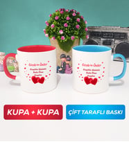 İkili Sevgiliye Sevgililer Günü Hediyesi 6 Kupa Bardak Kırmızı Mavi