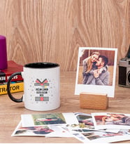 Doğum Günü Hediyesi Siyah Kupa Bardak ve Ahşap Standlı Polaroid Set