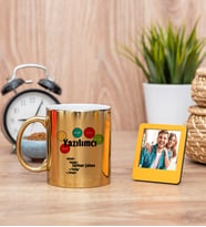 Yazılımcı Gold Kupa Bardak ve Sarı Mini Fotoğraf Çerçevesi