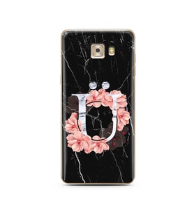 Mermer Çiçekli Harf Tasarım Süper Şeffaf Silikon Telefon Kılıfı Samsung C7 Pro  