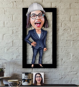 BK Gift Kişiye Özel Bayan Mühendis Karikatürlü 3D Ahşap Tablo