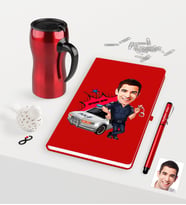 BK Gift Kişiye Özel Bay Trafik Polisi Karikatürlü Kırmızı Defter Kalem Termos Mug Seti-1 (Model 1)