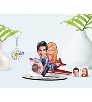 BK Gift Kişiye Özel Sevgililer Karikatürlü 3D Ahşap Biblo ve İsimli Silver Papatya Anahtarlık-11 (Model 1)