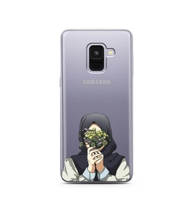 Kapalı Çiçekli Kız Tasarımlı Süper Şeffaf Silikon Telefon Kılıfı Samsung A8 (201